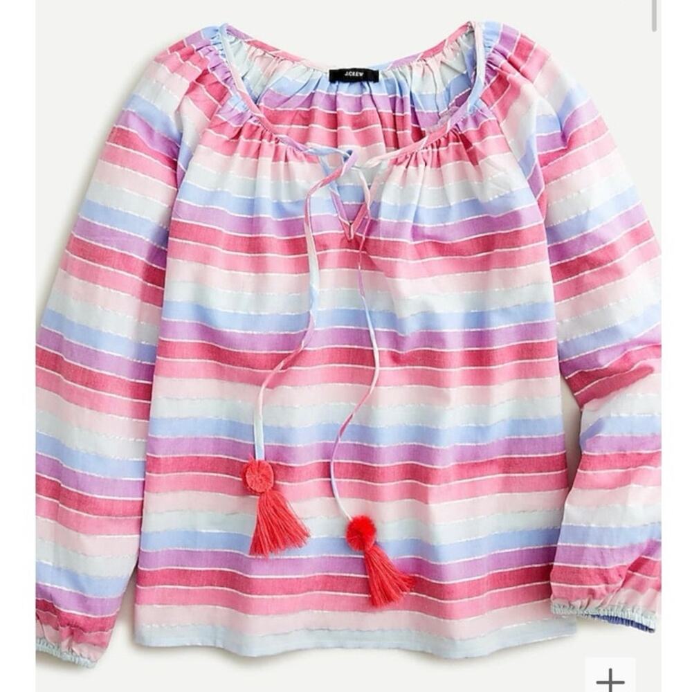 J. Crew Peasant top in metallic pastel rainbow stripe XS